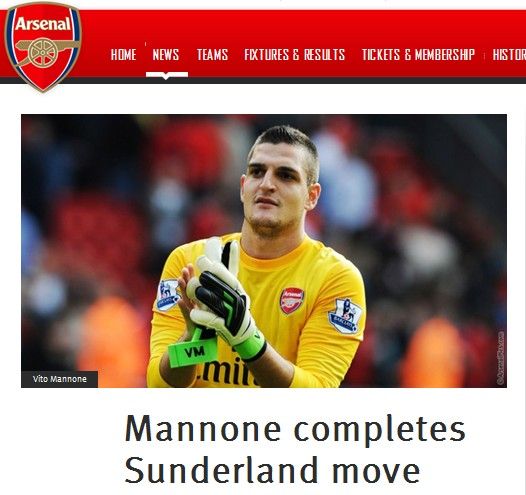 阿森纳官方宣布曼诺内转会桑德兰