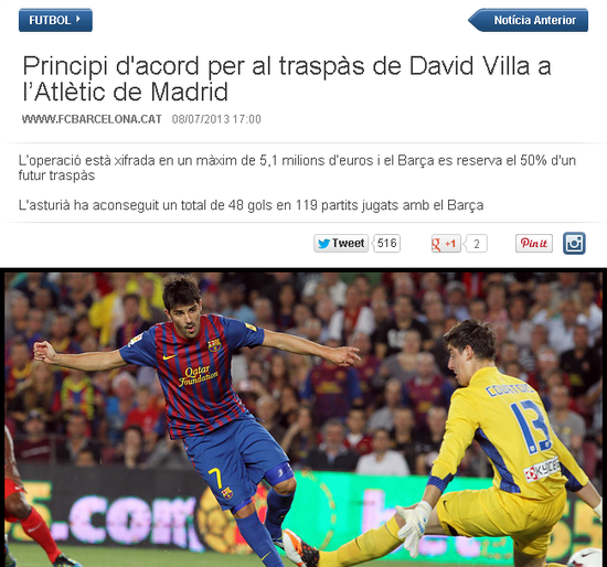 巴萨官网：比利亚转会马竞