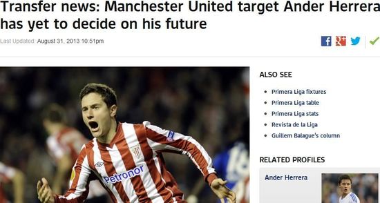 《天空体育》:曼联紧盯埃雷拉