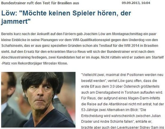 《踢球者》：勒夫告诫德国不可轻视法罗群岛