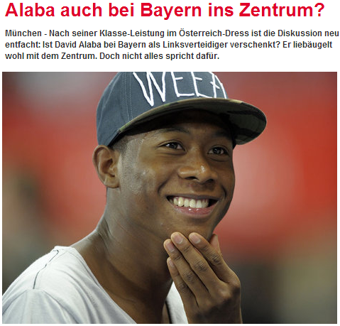 《慕尼黑日报》：阿拉巴能在拜仁担任后腰吗？