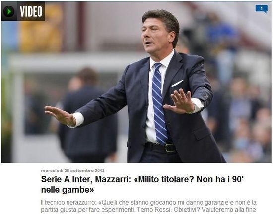 《罗马体育报》:马扎里称米利托还无法踢满90分钟