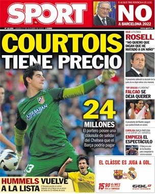 《每日体育报》：巴萨2400万可获库尔图瓦