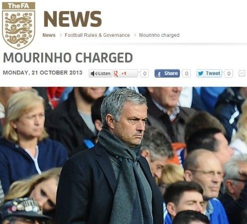 英足总官网宣布检控穆里尼奥