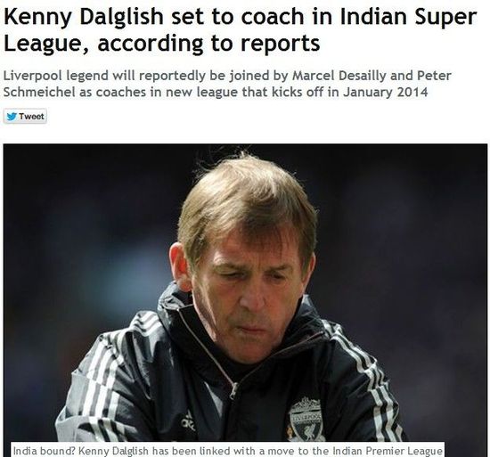 每日镜报：达格利什即将前往印度超级联赛执教