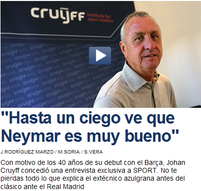 《每日体育报》：克鲁伊夫称瞎子都知内马尔强大