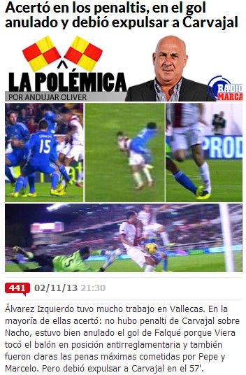 《马卡报》:两点球判罚正确,卡瓦哈尔逃红牌