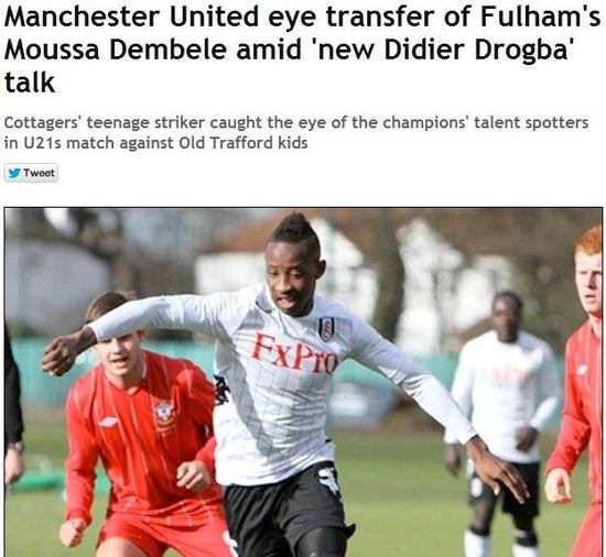 镜报：曼联看上富勒姆17岁天才前锋登贝莱