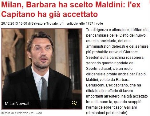 《米兰新闻网》:马尔蒂尼确定回归米兰