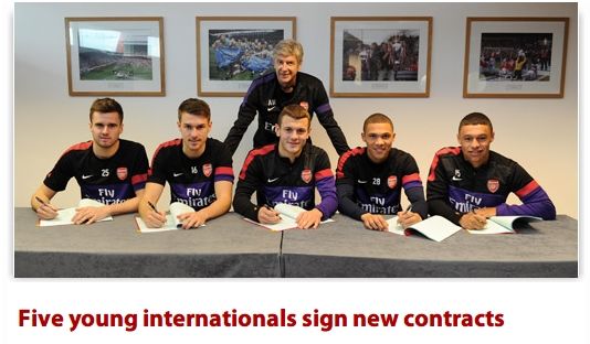 阿森纳宣布与五名才俊续约
