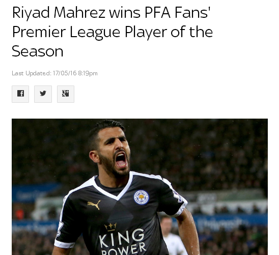 PFA球迷票选最佳马赫雷斯当选