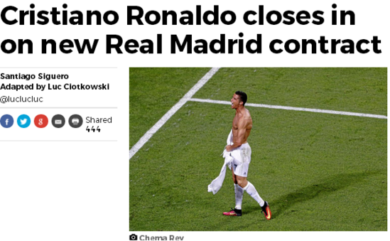 曝C罗欧洲杯后续约皇马4年 年薪2100万欧超梅西